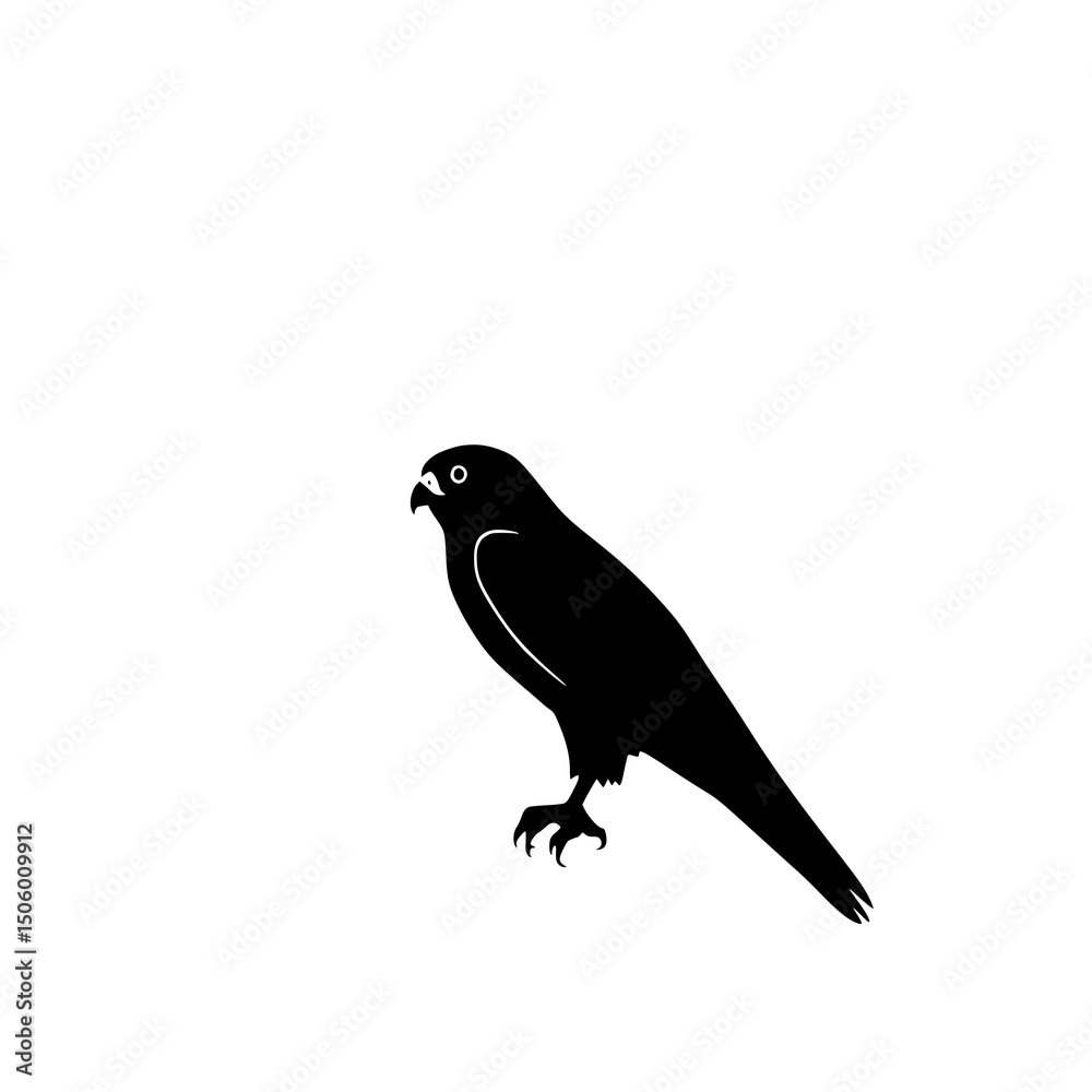 Fototapeta premium Falcon Silhouette: A striking monochrome illustration depicts a falcon in profile, showcasing its sharp features and elegant form against a white backdrop.