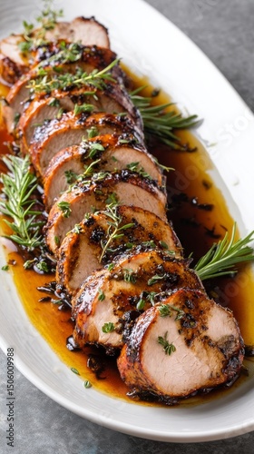 Grilled Chicken With Herbs Served on a White Plate Garnished With Fresh Greens.