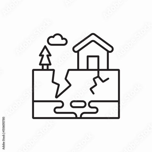 earthquake destruction house tree icon sign vector