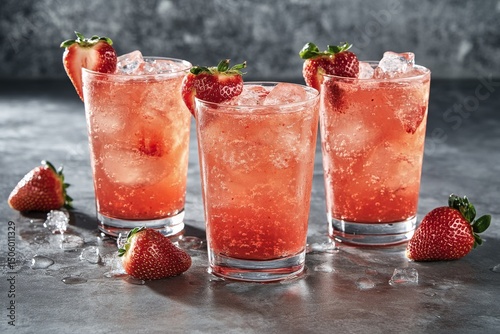 Refreshing Strawberry Cocktails Served Over Ice in Elegant Glasses.