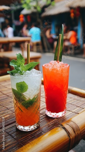 Refreshing Cocktails Served in Glasses With Mint Leaves at a Vibrant Outdoor ...