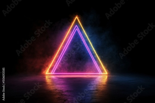 Neon Pyramid Illuminated in Vibrant Colors Against a Dark Backdrop