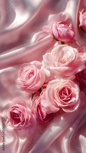 Beautiful Pink Roses Arranged Elegantly on Soft Fabric in a Serene Setting.