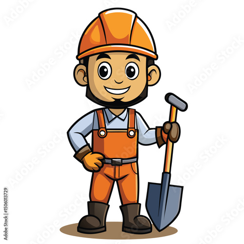 Cartoon Construction Worker with Shovel