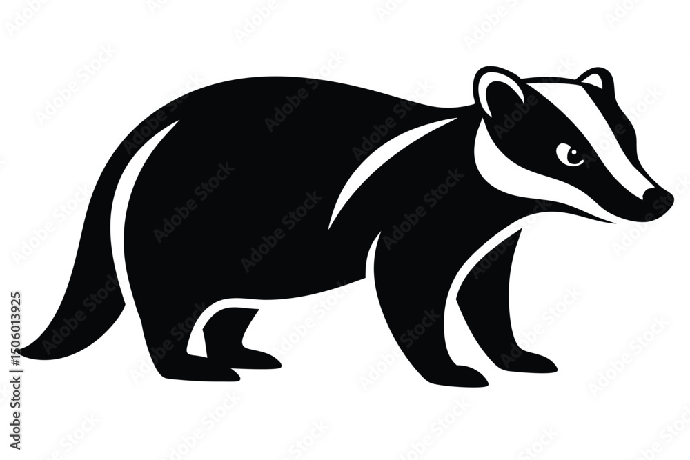 Fototapeta premium a detailed illustration of a badger, black and white, bold lines, simplistic, minimalist style 