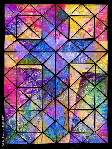 textural colorful stained glass cross design in vertical format
