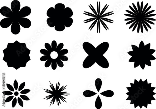 Black Silhouette Floral Shapes Collection for Graphic Design