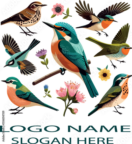 Common British Birds Clipart logo vector .