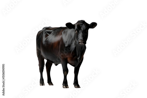 Brown cow standing on white background with farm and nature tags