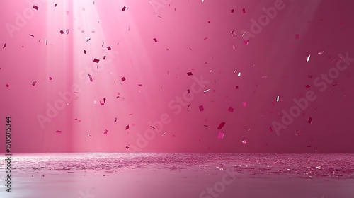 Pink confetti falling in a brightly lit room.