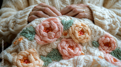 Peaceful retiree focused on embroidery, enjoying creative expression and the calming rhythm of needlework as a fulfilling hobby in later life.