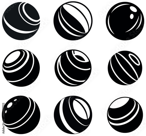 Bowling Ball Icons Bundle – Set of 9 Black and White Sports Equipment Silhouette Illustrations