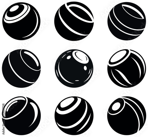 Bowling Ball Icons Bundle – Set of 9 Black and White Sports Equipment Silhouette Illustrations