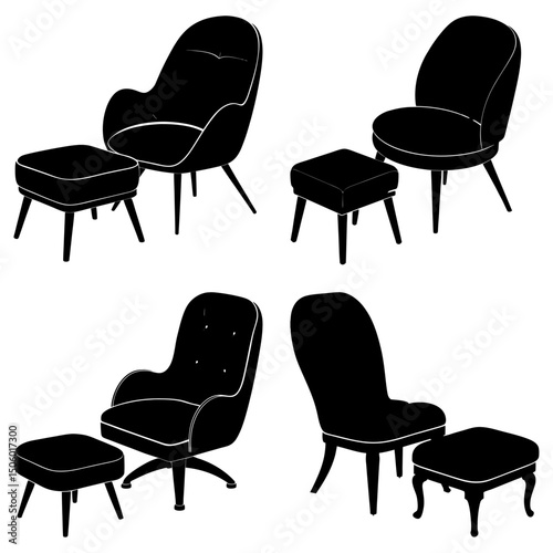 Chair and Ottoman Set silhouette vector