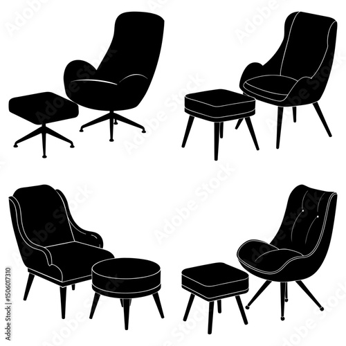 Chair and Ottoman Set silhouette vector