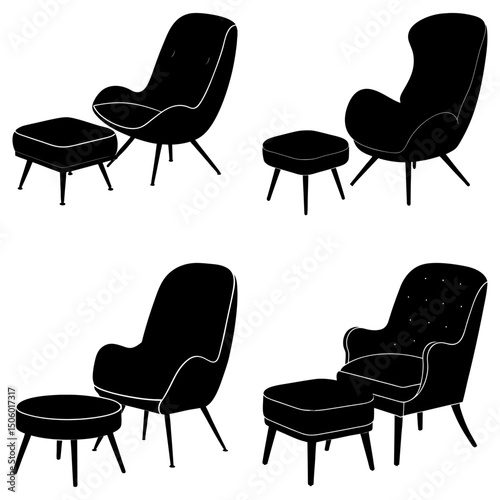 Chair and Ottoman Set silhouette vector