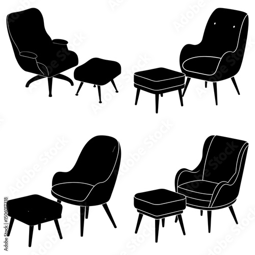 Chair and Ottoman Set silhouette vector
