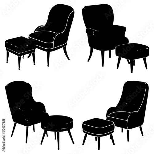 Chair and Ottoman Set silhouette vector