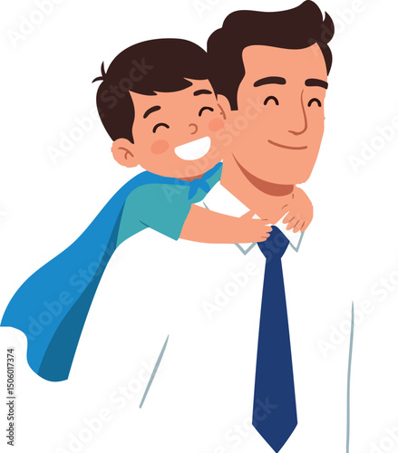 Father and son happy piggyback playing together in casual and formal clothing vector illustration 