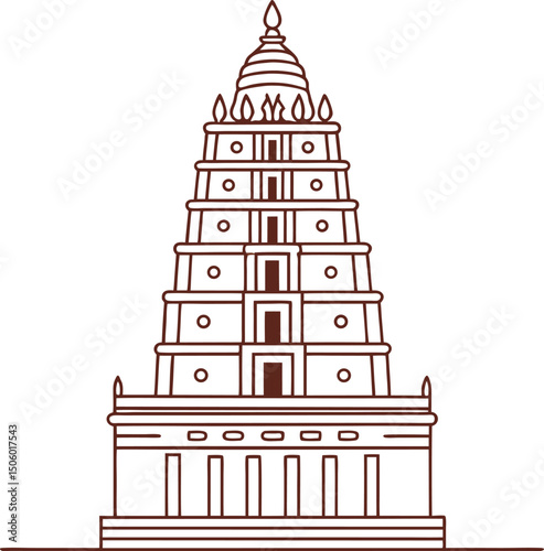 A stylized, outline drawing of a South Indian temple tower, or gopuram.
