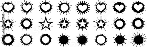 Grunge ink splatter. Splash of paints, spray drops staining and frame with wet paint drop traces vector set. Illustration splash and drip design, silhouette blob spray collection