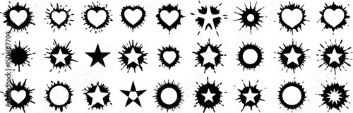Grunge ink splatter. Splash of paints, spray drops staining and frame with wet paint drop traces vector set. Illustration splash and drip design, silhouette blob spray collection