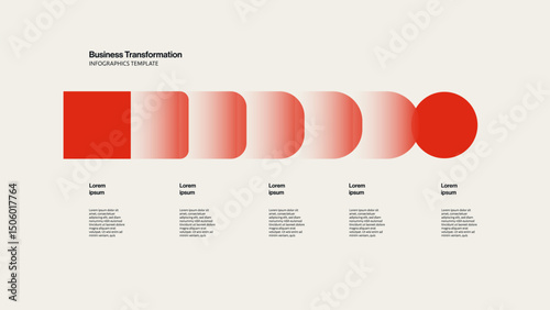 Business Transformation Infographic Template Red Square Turning into Circle. Editable Vector. Minimal Design