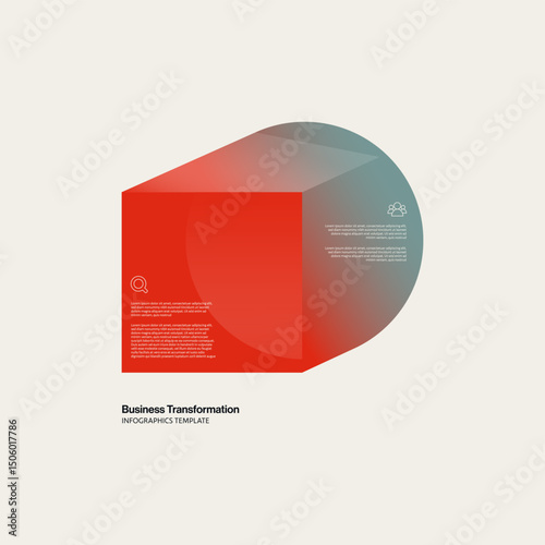 Business Transformation Infographic Template with Square Turning into Circle. Editable EPS10 Vector. Minimal Design