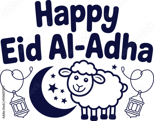 A Simple typography of Happy Eid Al Adha. Kids T-Shirt Design, Enjoy The Eid Al Adha.