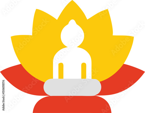 A simple, stylized illustration of a person seated in meditative posture within a lotus flower.