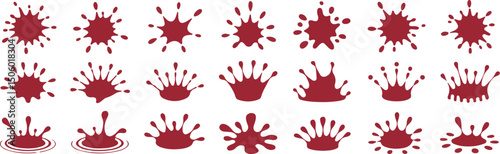Grunge ink splatter. Splash of paints, spray drops staining and frame with wet paint drop traces vector set. Illustration splash and drip design, silhouette blob spray collection