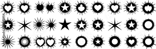 Grunge ink splatter. Splash of paints, spray drops staining and frame with wet paint drop traces vector set. Illustration splash and drip design, silhouette blob spray collection