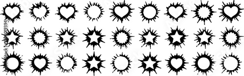 Grunge ink splatter. Splash of paints, spray drops staining and frame with wet paint drop traces vector set. Illustration splash and drip design, silhouette blob spray collection