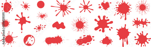 Grunge ink splatter. Splash of paints, spray drops staining and frame with wet paint drop traces vector set. Illustration splash and drip design, silhouette blob spray collection