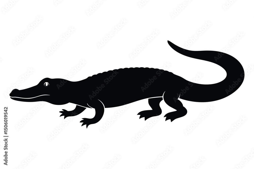 Fototapeta premium alligator, black silhouette on white background, simple minimalist style, smooth clean edges, high contrast 