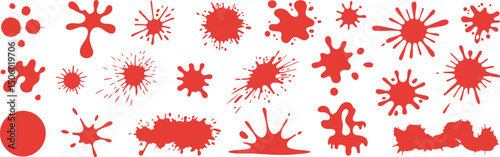 Grunge ink splatter. Splash of paints, spray drops staining and frame with wet paint drop traces vector set. Illustration splash and drip design, silhouette blob spray collection