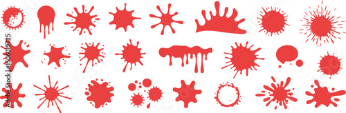 Grunge ink splatter. Splash of paints, spray drops staining and frame with wet paint drop traces vector set. Illustration splash and drip design, silhouette blob spray collection