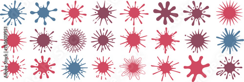 Grunge ink splatter. Splash of paints, spray drops staining and frame with wet paint drop traces vector set. Illustration splash and drip design, silhouette blob spray collection