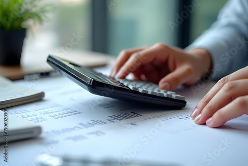 close up photo of financial options person working with calculator	
