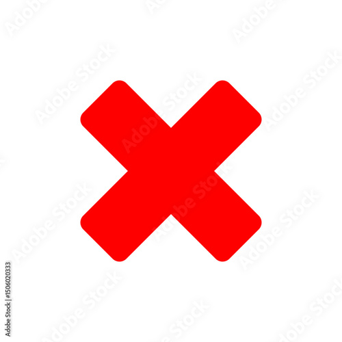 Red Cross icon. Illustration of a bold red x mark centered on a white background indicating rejection or cancellation