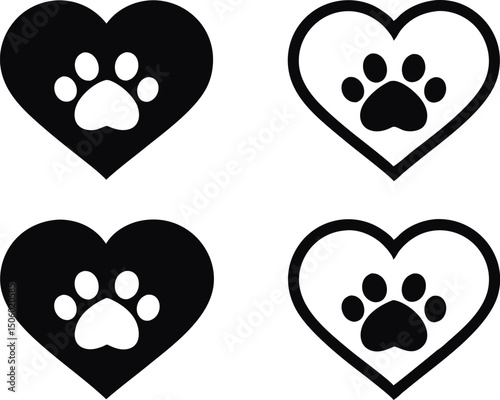 Paw Print in Heart Shape Love for Pets and Animal Care