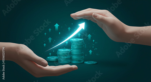 Hand Holding Money with holding Growing arrow for investment financial success wealth management concept