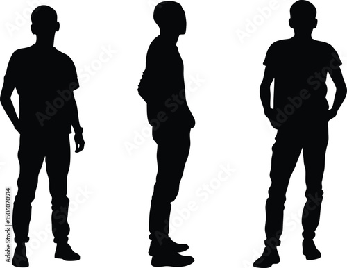 Three Silhouettes of a Young Man in Casual Clothes Posing