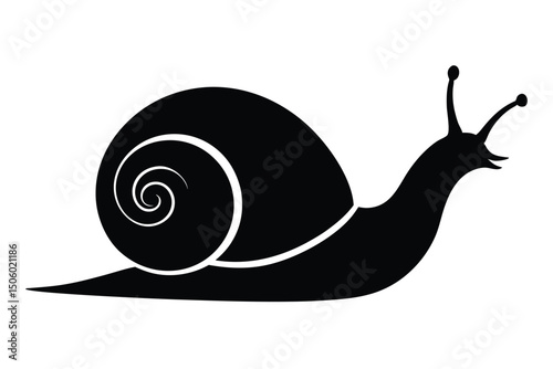 snail silhouette, minimalist black and white illustration, simple graphic design, insect animal nature icon, vector graphic

