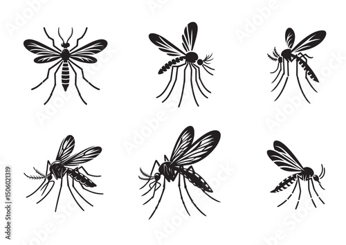 Mosquito Silhouette Vector, Mosquito Icon Set
