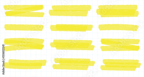 Yellow Marker Stroke Pack, Hand Drawn Sharpie Lines, Vector Underlining Elements set