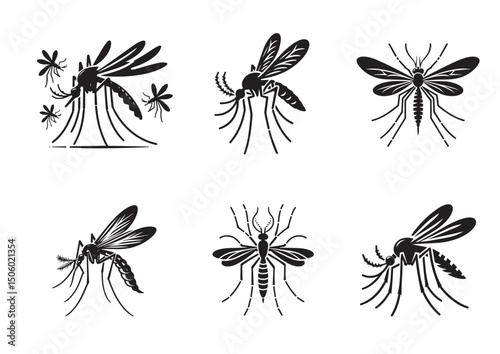 Mosquito Silhouette Vector, Mosquito Icon Set
