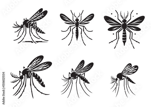 Mosquito Silhouette Vector, Mosquito Icon Set