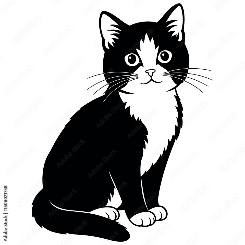Obraz premium Minimalist Black and White Cat Vector Design