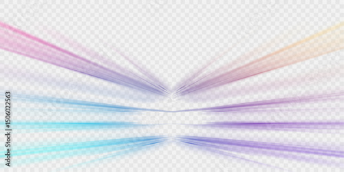 Speed connection vector background. Vector png swirl trail effect. Image of speed motion on the road. Abstract background png in blue and purple neon glow colors.